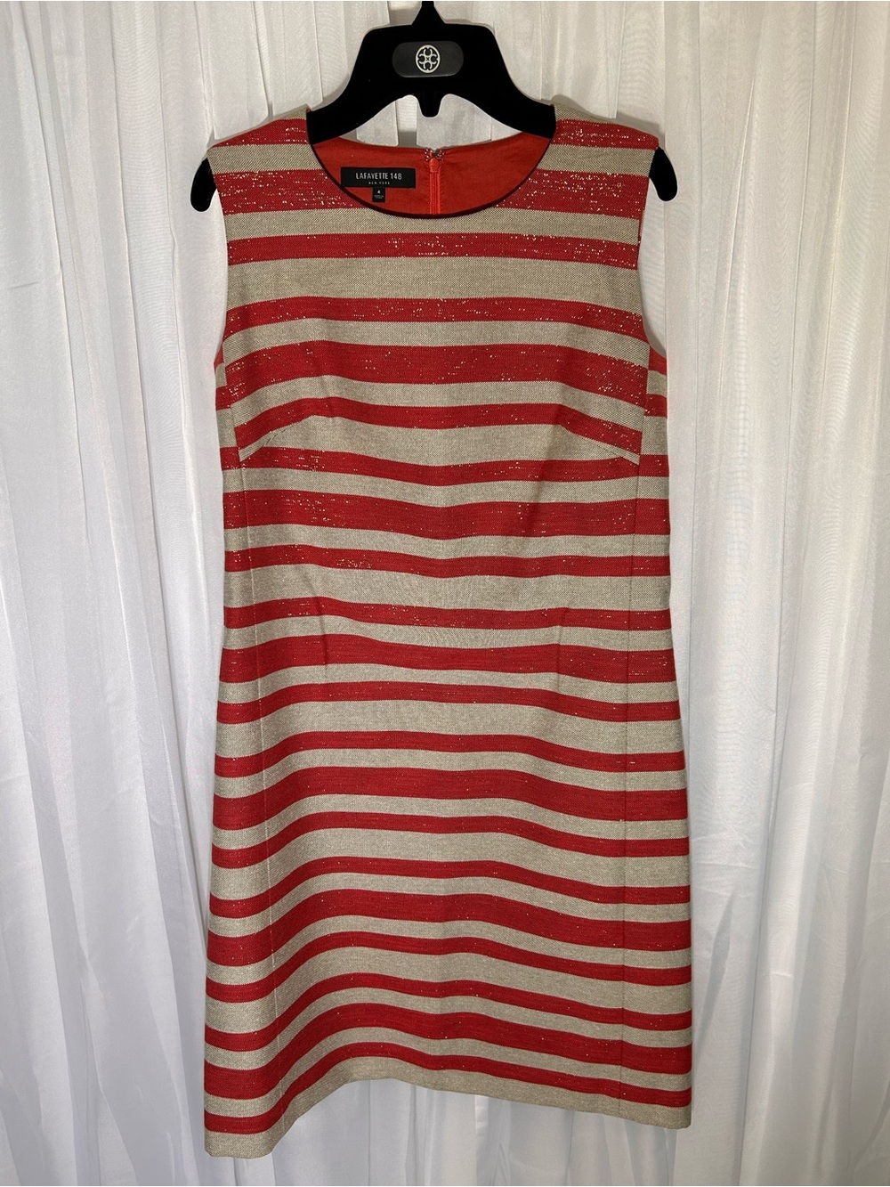 Lafayette 148 - “Twiggy” New York Red Woven Striped Sleeveless Shift Dress